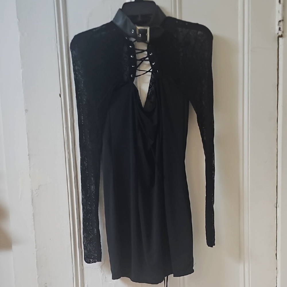 Elegant Black Lace-Up Dress